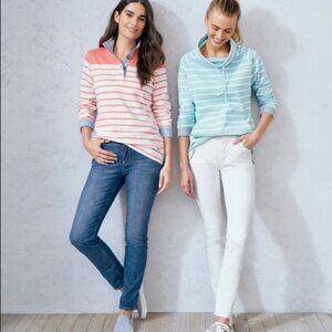 Orvis XS French Terry Striped Popover 1/4 Button Up Pullover